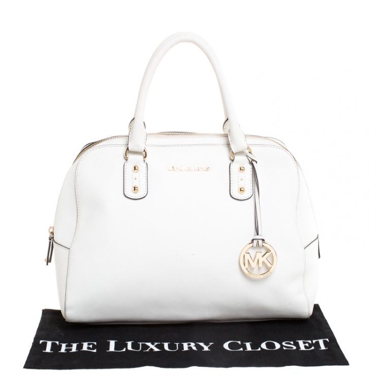 Pre Owned MICHAEL Michael Kors White Leather Cindy Dome Satchel