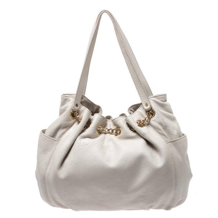 Pre Owned MICHAEL Michael Kors White Leather Drawstring Shoulder Bag