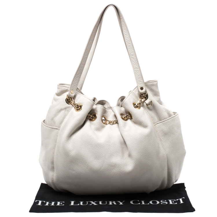Pre Owned MICHAEL Michael Kors White Leather Drawstring Shoulder Bag
