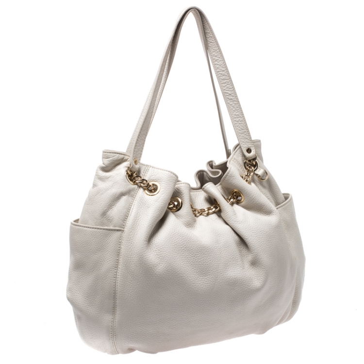 Pre Owned MICHAEL Michael Kors White Leather Drawstring Shoulder Bag
