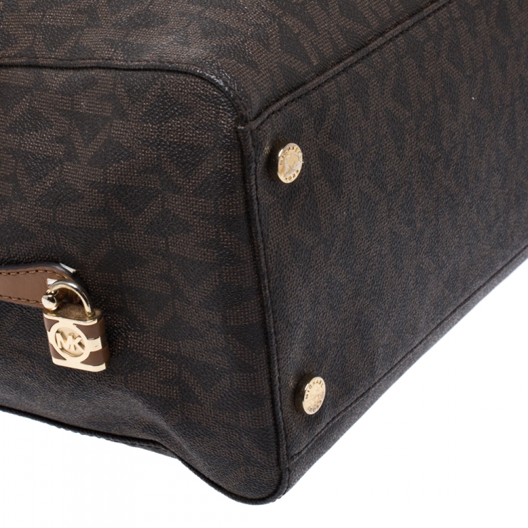 Pre Owned MICHAEL Michael Kors Brown Signature Coated Canvas Kirby Bag