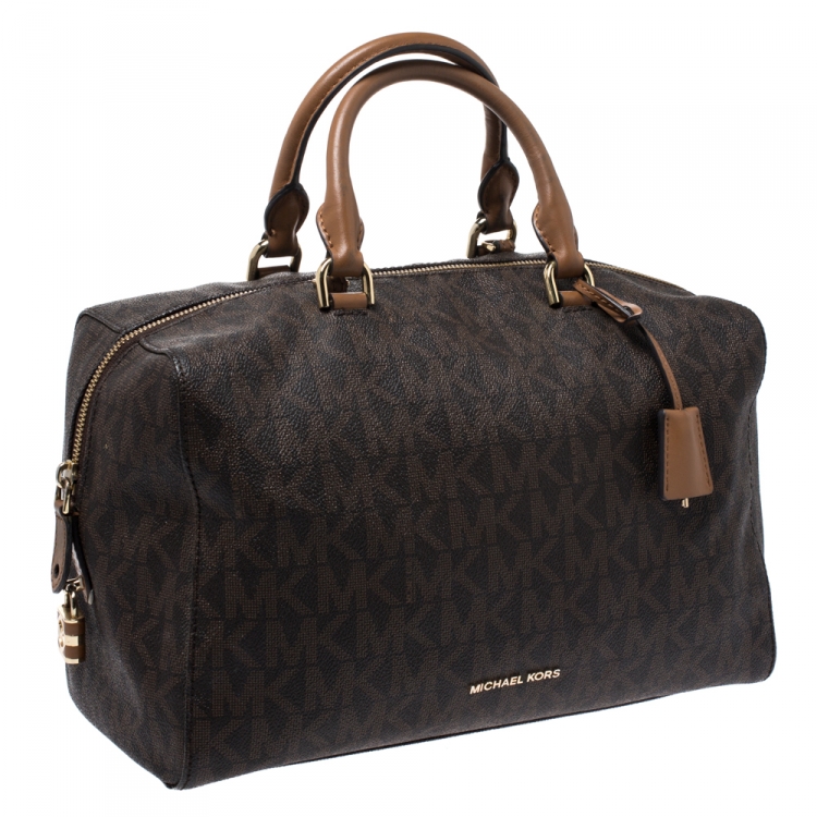 Pre Owned MICHAEL Michael Kors Brown Signature Coated Canvas Kirby Bag