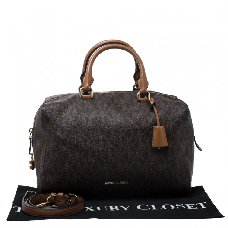 Pre Owned MICHAEL Michael Kors Brown Signature Coated Canvas Kirby Bag