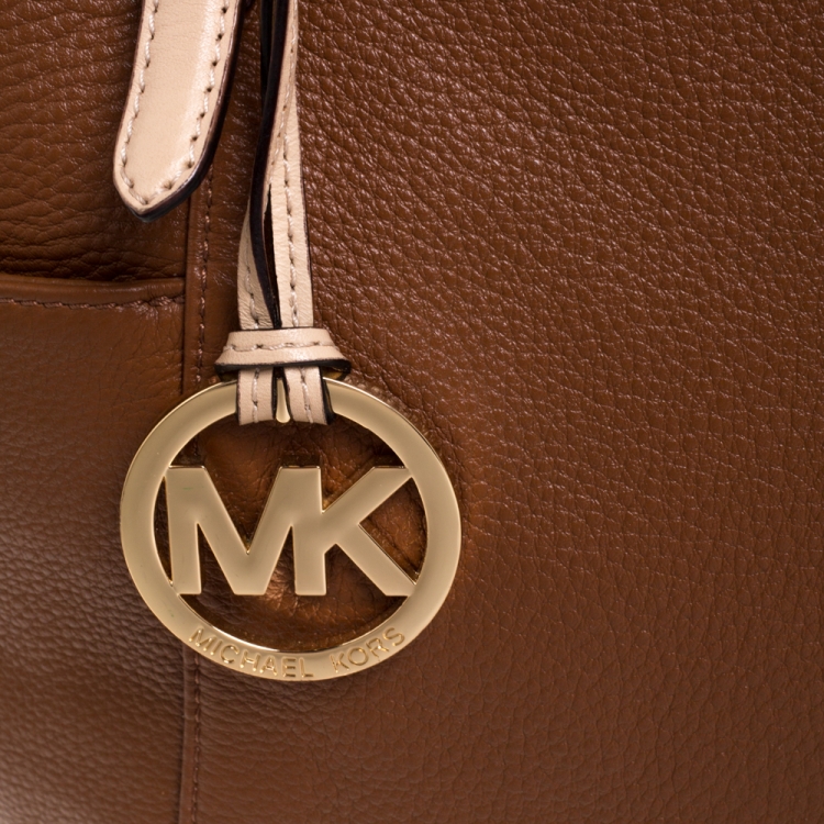 مملوكة مسبقًا Michael Michael Kors Brown Saffiano Leather Top Zip Jet Set Tote