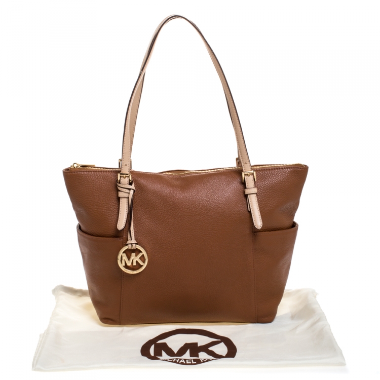 مملوكة مسبقًا Michael Michael Kors Brown Saffiano Leather Top Zip Jet Set Tote