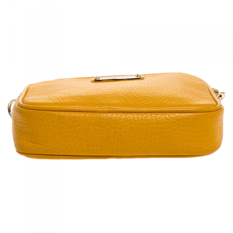 Pre Owned Michael Michael Kors Yellow Leather Ginny Camera Crossbody Bag