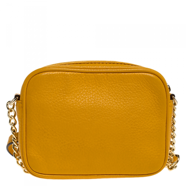 Pre Owned Michael Michael Kors Yellow Leather Ginny Camera Crossbody Bag