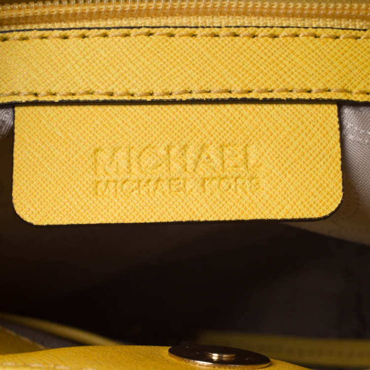 Pre Owned MICHAEL Michael Kors Yellow Leather Studded Hamilton Tote