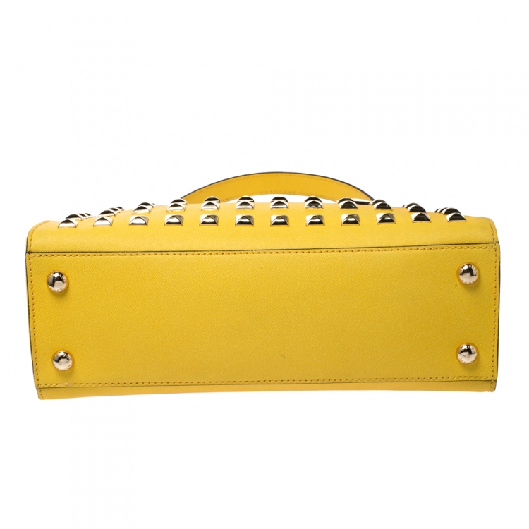 Pre Owned MICHAEL Michael Kors Yellow Leather Studded Hamilton Tote