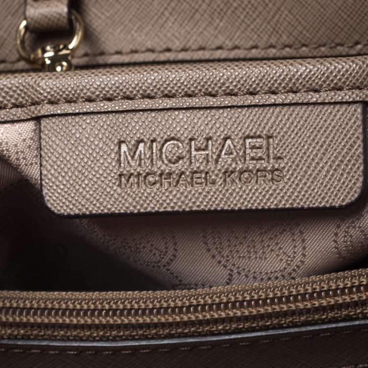Pre Owned MICHAEL Michael Kors Beige Leather Medium Jet Set Travel Tote