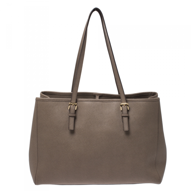 Pre Owned MICHAEL Michael Kors Beige Leather Medium Jet Set Travel Tote