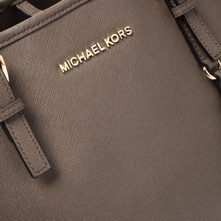 Pre Owned MICHAEL Michael Kors Beige Leather Medium Jet Set Travel Tote