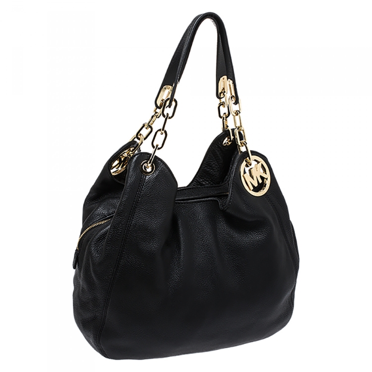 Pre Owned MICHAEL Michael Kors Black Leather Lillie Chain Hobo