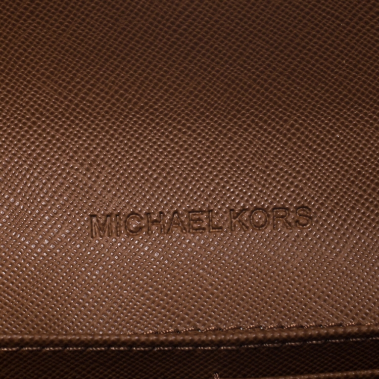 Pre Owned Michael Kors Brown Leather Fulton Flap Continental Wallet