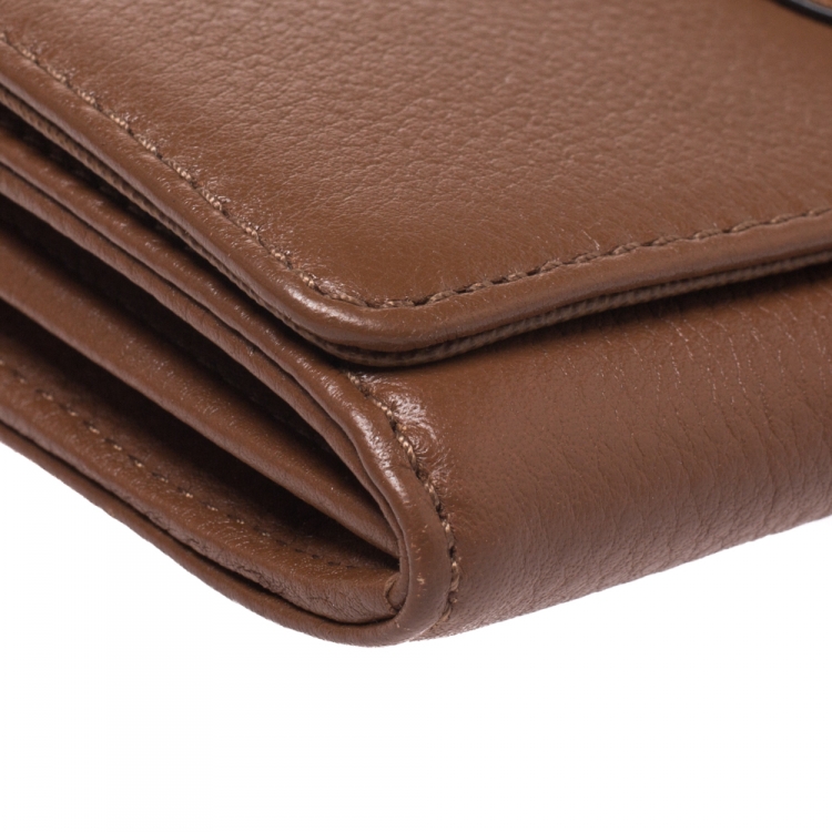 Pre Owned Michael Kors Brown Leather Fulton Flap Continental Wallet