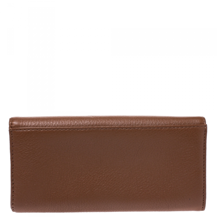 Pre Owned Michael Kors Brown Leather Fulton Flap Continental Wallet