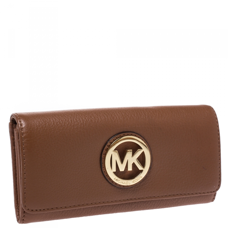 Pre Owned Michael Kors Brown Leather Fulton Flap Continental Wallet