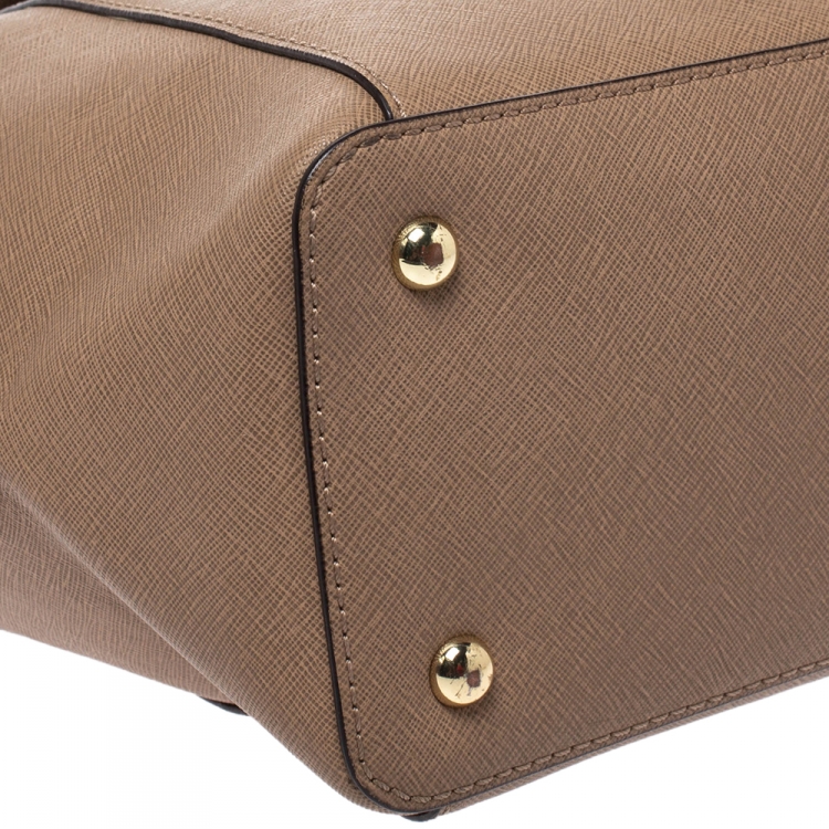 Pre Owned MICHAEL Michael Kors Beige Leather Top Zip Jet Set Tote