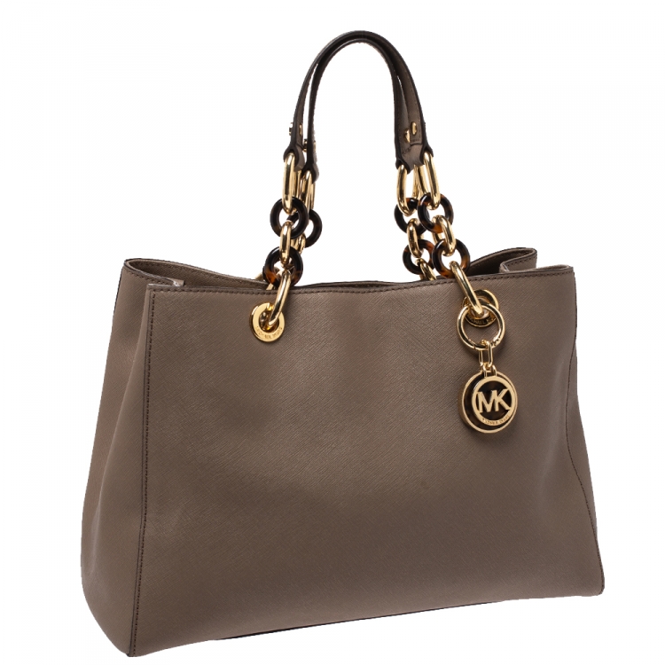 Pre Owned MICHAEL Michael Kors Beige Leather Medium Cynthia Tote