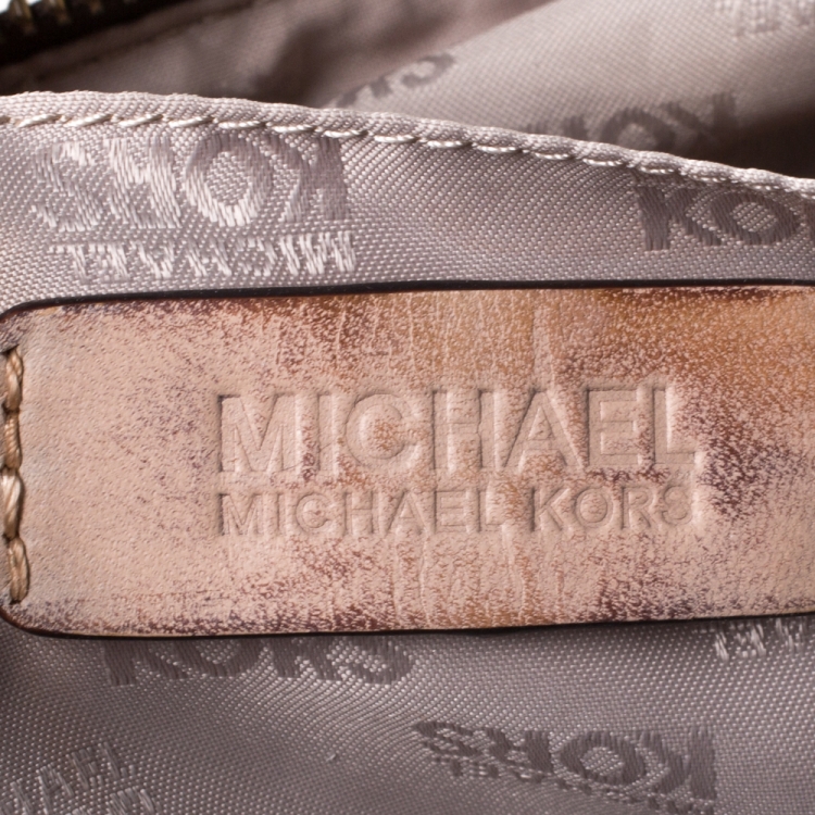 Pre Owned MICHAEL Michael Kors Dark Brown Signature Coated Canvas Top Zip Jet Set Tote
