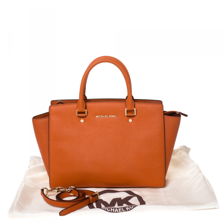 Pre Owned MICHAEL Michael Kors Orange Saffiano Leather Large Selma Satchel
