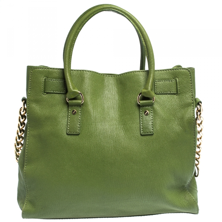 Pre Owned MICHAEL Michael Kors Green Leather Large Hamilton North South Tote