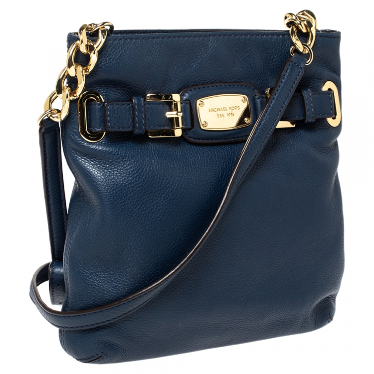 Pre Owned MICHAEL Michael Kors Blue Leather Crossbody Bag