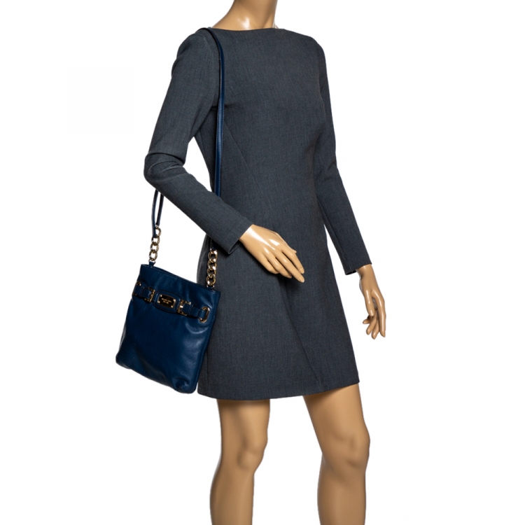 Pre Owned MICHAEL Michael Kors Blue Leather Crossbody Bag