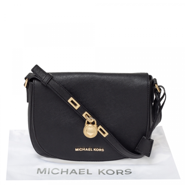 Pre Owned MICHAEL Michael Kors Black Leather Hamilton Messenger Bag