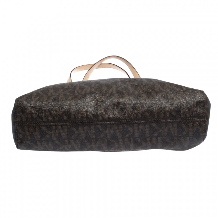 Pre Owned MICHAEL Michael Kors Brown Signature Coated Canvas North South Tote