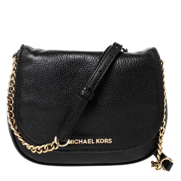 MICHAEL KORS BEDFORD Flap Crossbody Bag Leather Gold Chain Handle