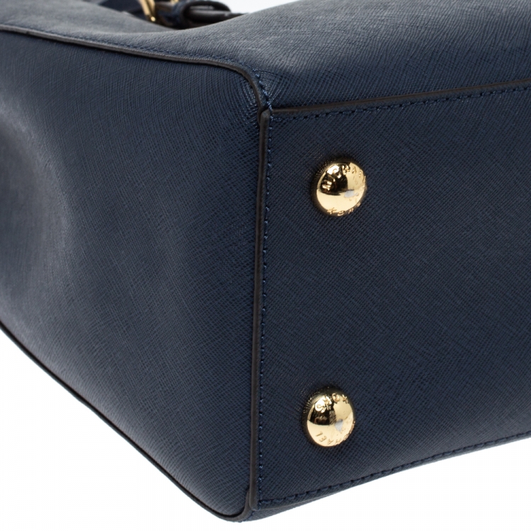 Pre Owned Michael Michael Kors Navy Blue Leather Jet Set Tote