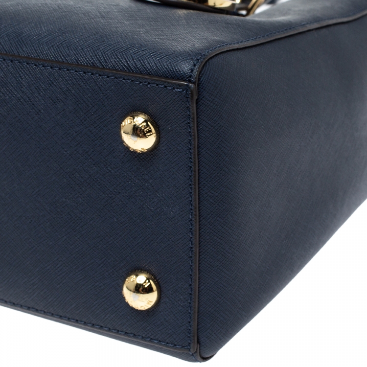 Pre Owned Michael Michael Kors Navy Blue Leather Jet Set Tote