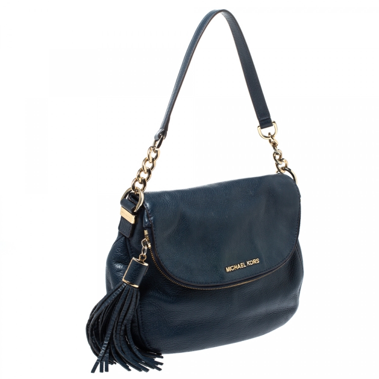 Pre Owned MICHAEL Michael Kors Blue Leather Bedford Tassel Shoulder Bag