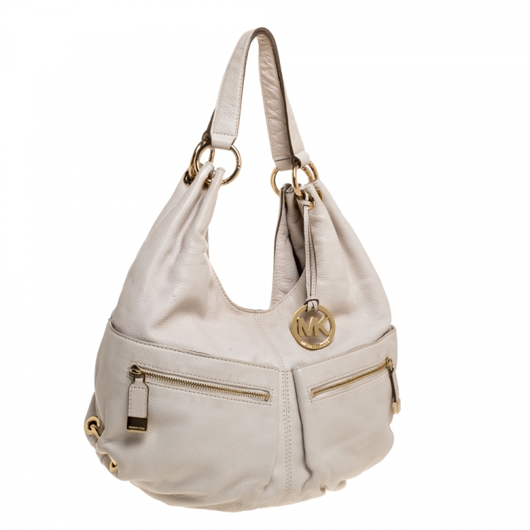 Pre Owned MICHAEL Michael Kors Ivory Leather Double Pocket Zip Hobo