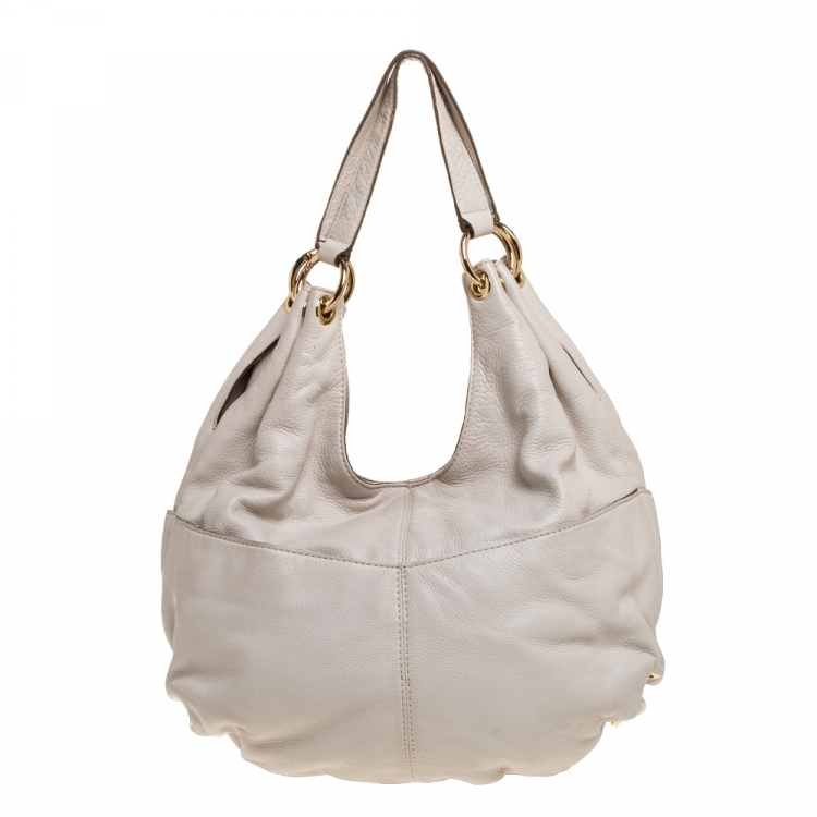 Pre Owned MICHAEL Michael Kors Ivory Leather Double Pocket Zip Hobo
