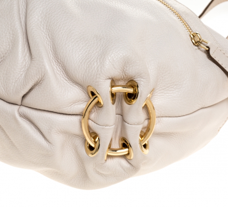 Pre Owned MICHAEL Michael Kors Ivory Leather Double Pocket Zip Hobo