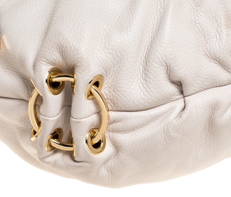 Pre Owned MICHAEL Michael Kors Ivory Leather Double Pocket Zip Hobo