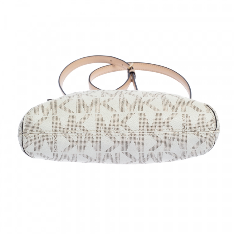 Pre Owned Michael Michael Kors White Signature Coated Canvas and Leather Crossbody Bag