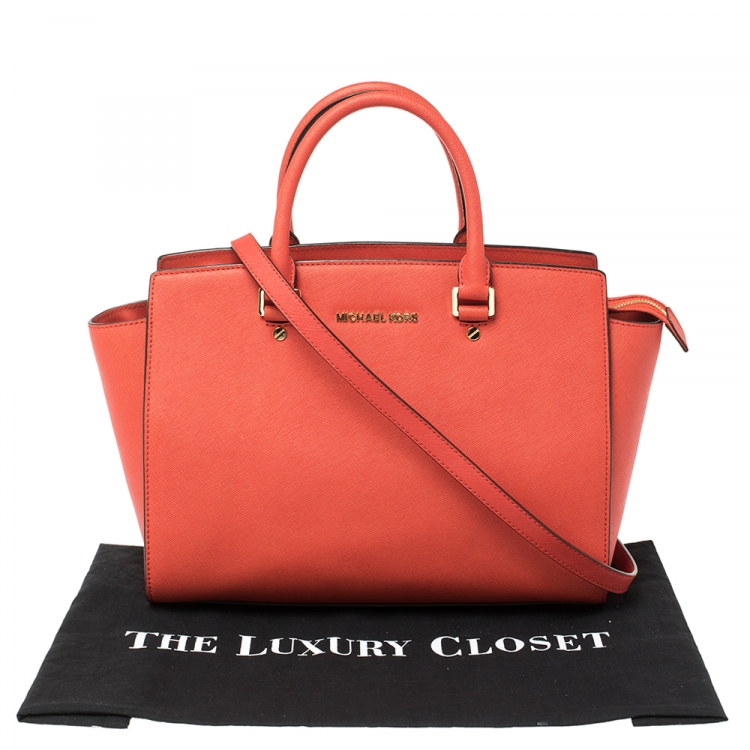 مملوكة مسبقًا MICHAEL Michael Kors Fire Orange Leather Large Selma Satchel