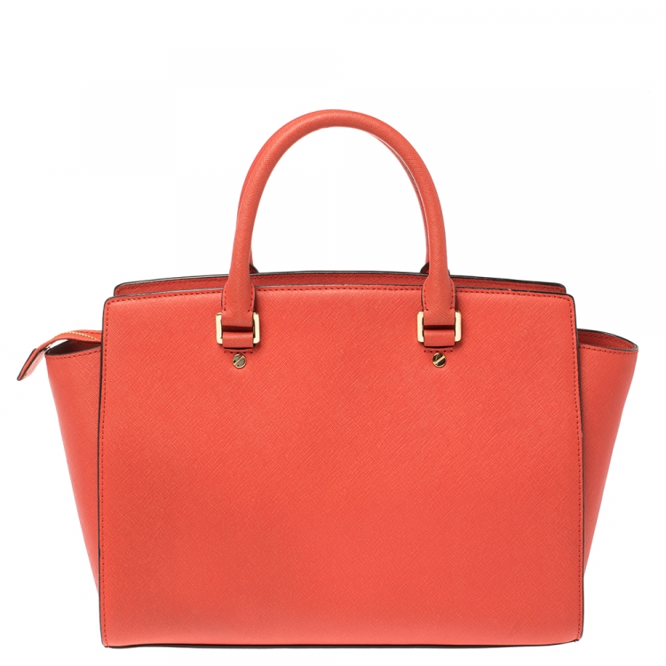 مملوكة مسبقًا MICHAEL Michael Kors Fire Orange Leather Large Selma Satchel
