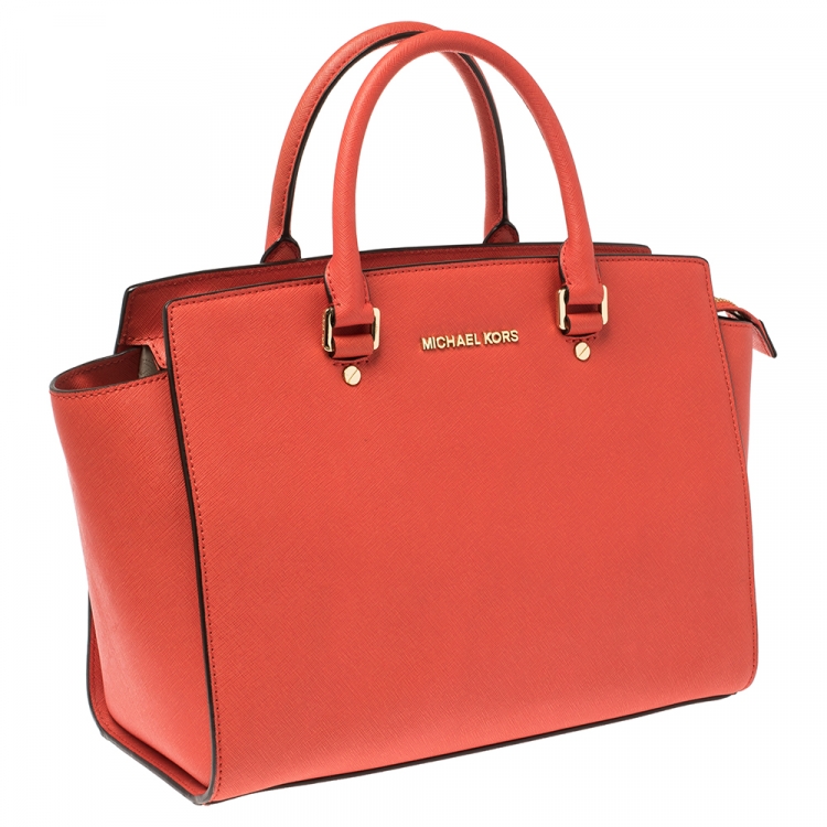 مملوكة مسبقًا MICHAEL Michael Kors Fire Orange Leather Large Selma Satchel