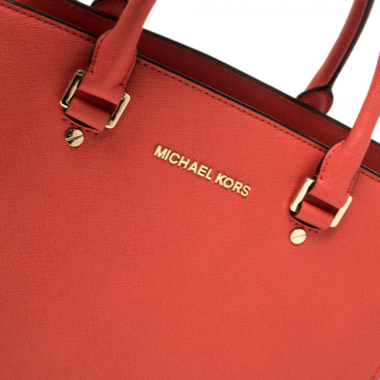 مملوكة مسبقًا MICHAEL Michael Kors Fire Orange Leather Large Selma Satchel