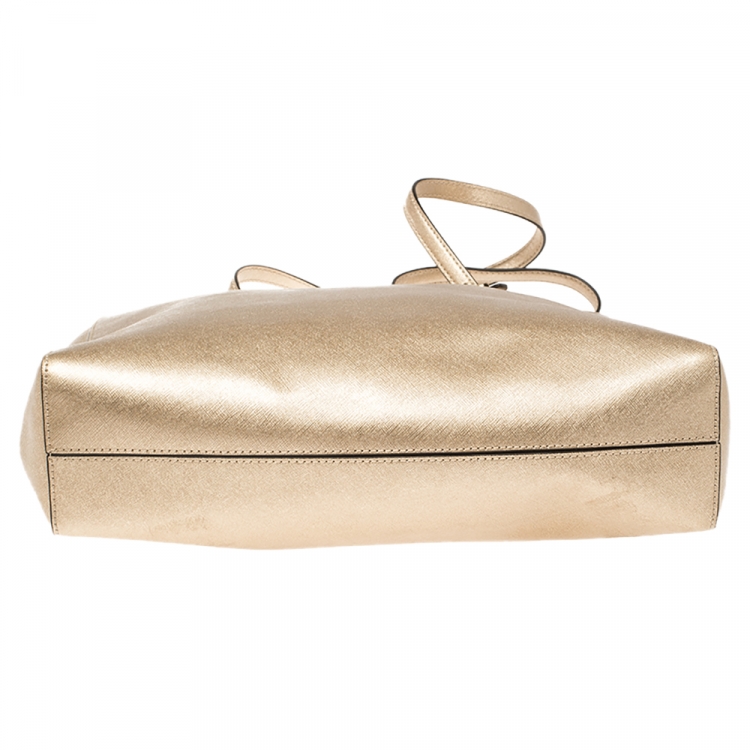 Pre Owned Michael Kors Metallic Gold Leather Jet Set Travel Tote
