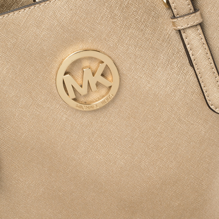 Pre Owned Michael Kors Metallic Gold Leather Jet Set Travel Tote