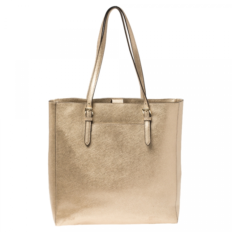 Pre Owned Michael Kors Metallic Gold Leather Jet Set Travel Tote