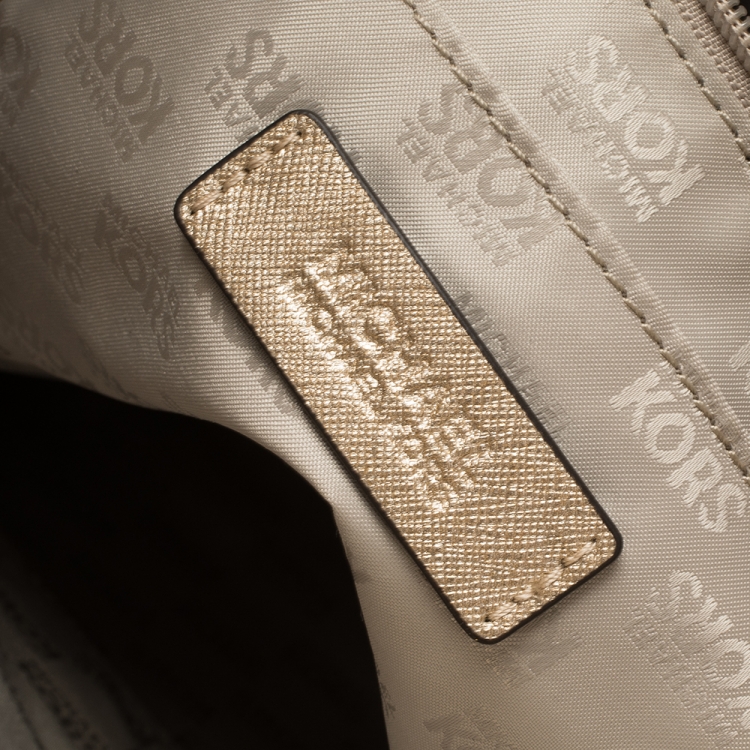 Pre Owned Michael Kors Metallic Gold Leather Jet Set Travel Tote