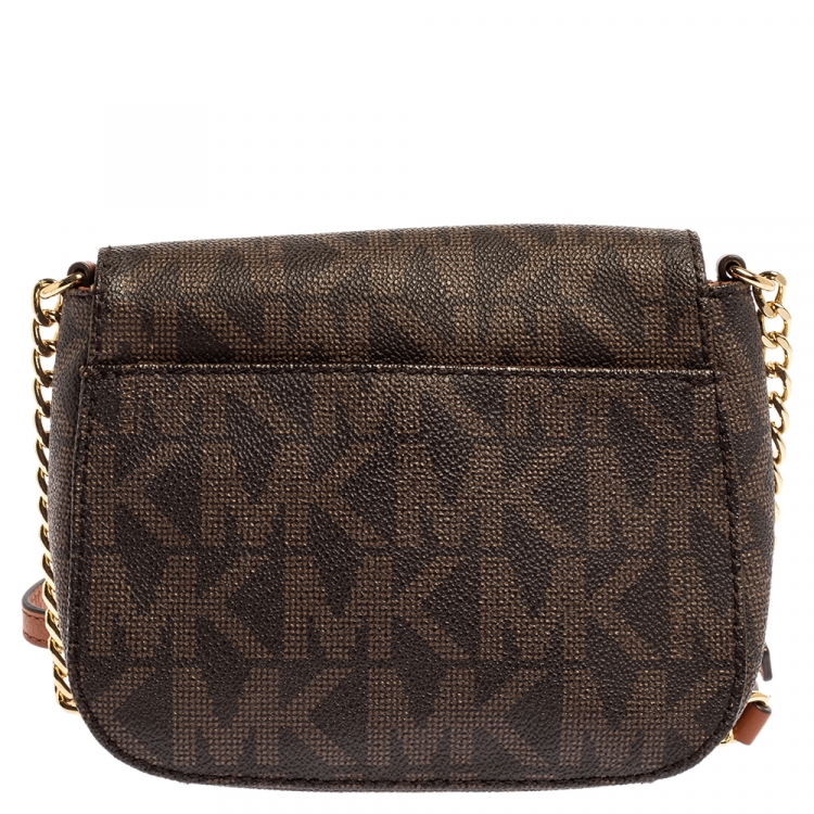 Pre Owned MICHAEL Michael Kors Brown Signature Coated Canvas and Leather Fulton Crossbody Bag