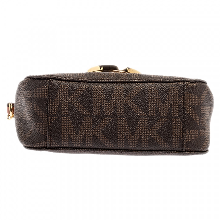Pre Owned MICHAEL Michael Kors Brown Signature Coated Canvas and Leather Fulton Crossbody Bag