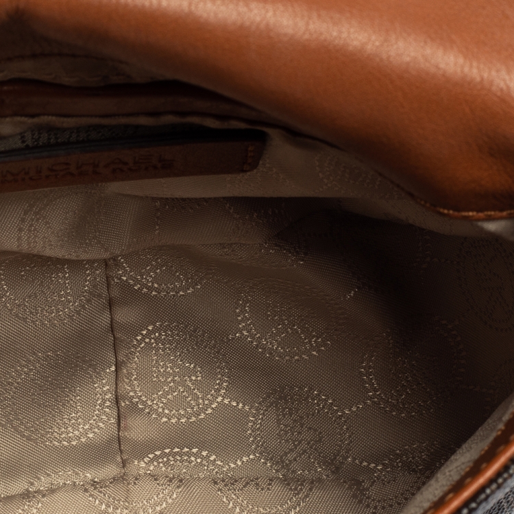 Pre Owned MICHAEL Michael Kors Brown Signature Coated Canvas and Leather Fulton Crossbody Bag